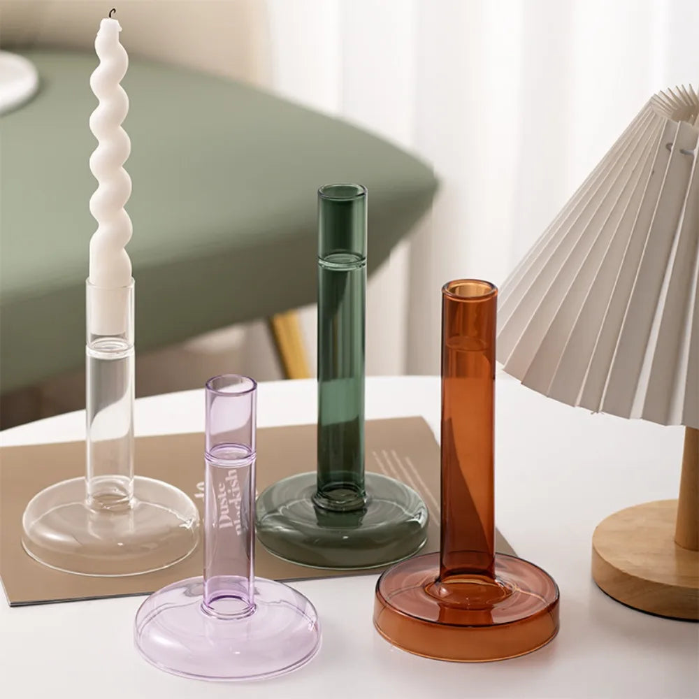 Creative Transparent Glass Vertical Candle Holder Home Bedroom Wedding Holiday Romantic Dining Table Decoration Ornament
