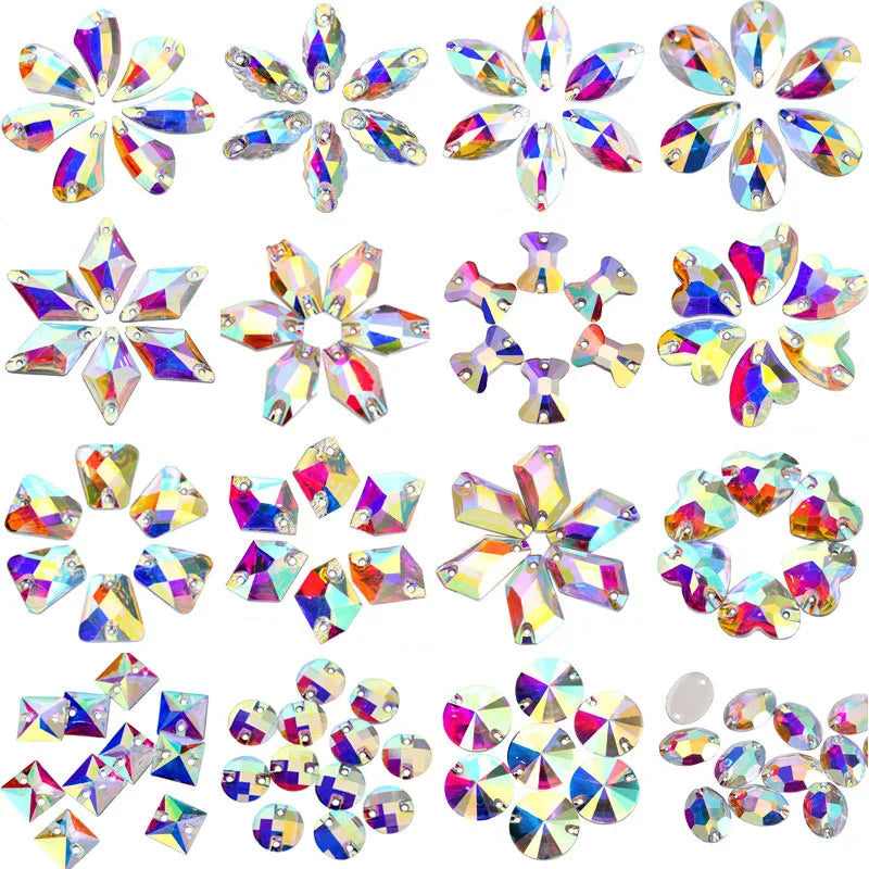 Oleeya CrystalAB Mix shapes Best Quality Resin Sewing Rhinestone  Flatback Sew On Stones Strass for Clothing Accessories Shoes