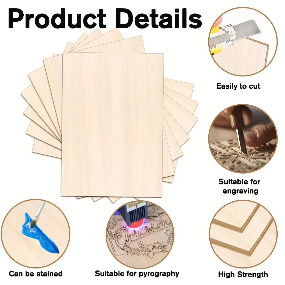 10pcs Basswood Sheets for Crafts - 5.91 x 3.94 Inch - 2mm Thickness Plywood Sheets Bass Wood Boards for Laser Cutting