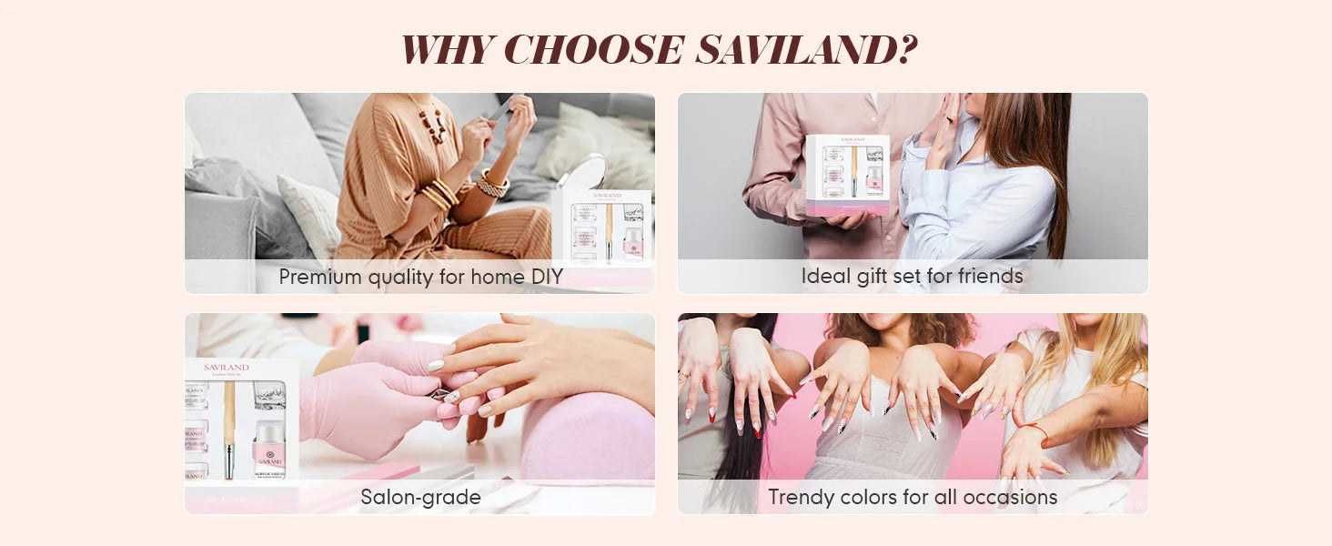SAVILAND Clear Pink Nudes Acrylic Powder Kit with 30ml Acrylic Liquid Acrylic Nail Brush Nail Forms for Nail Art Salon Home DIY