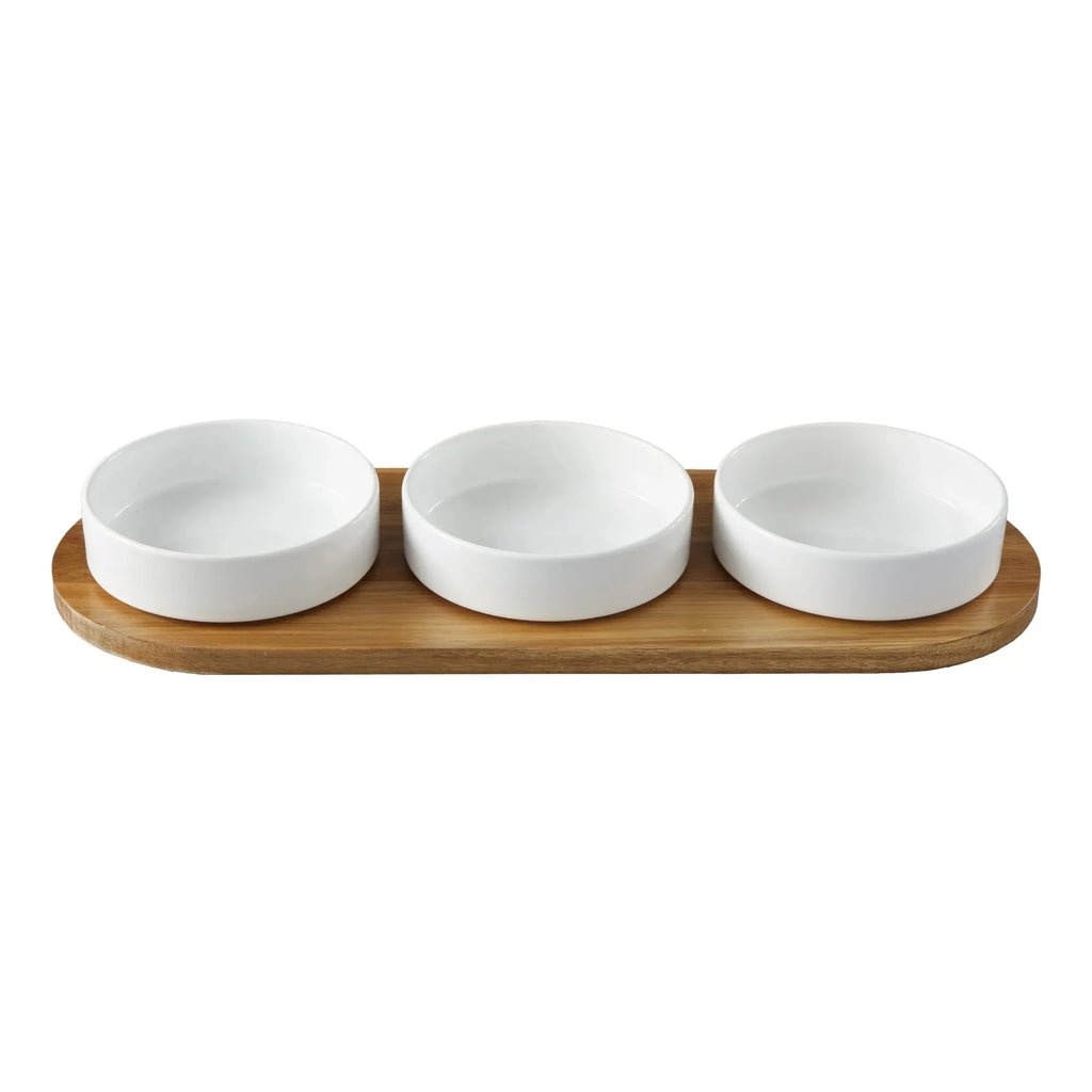 Acacia Wood Tray and Stoneware Bowl for Condiment, 19.69x7.28x2.17 in,3.96 lb