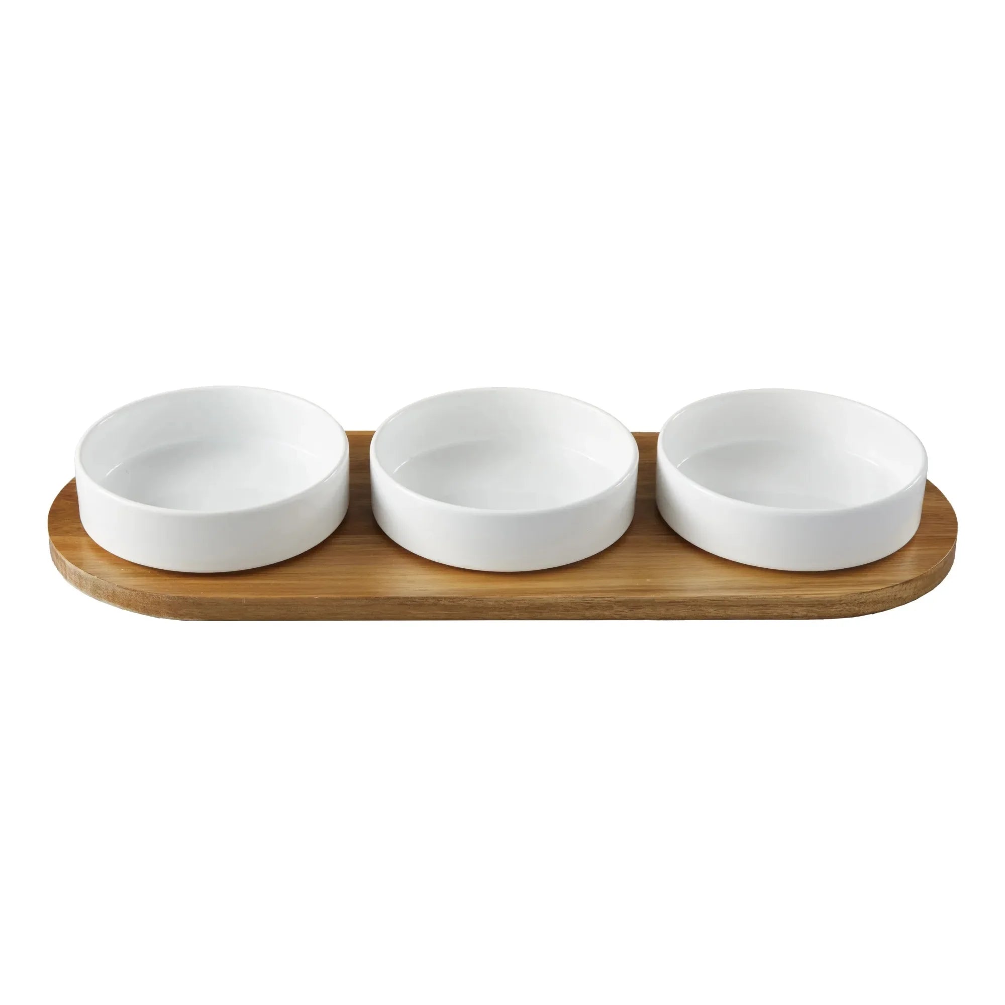 Acacia Wood Tray and Stoneware Bowl for Condiment, 19.69x7.28x2.17 in,3.96 lb