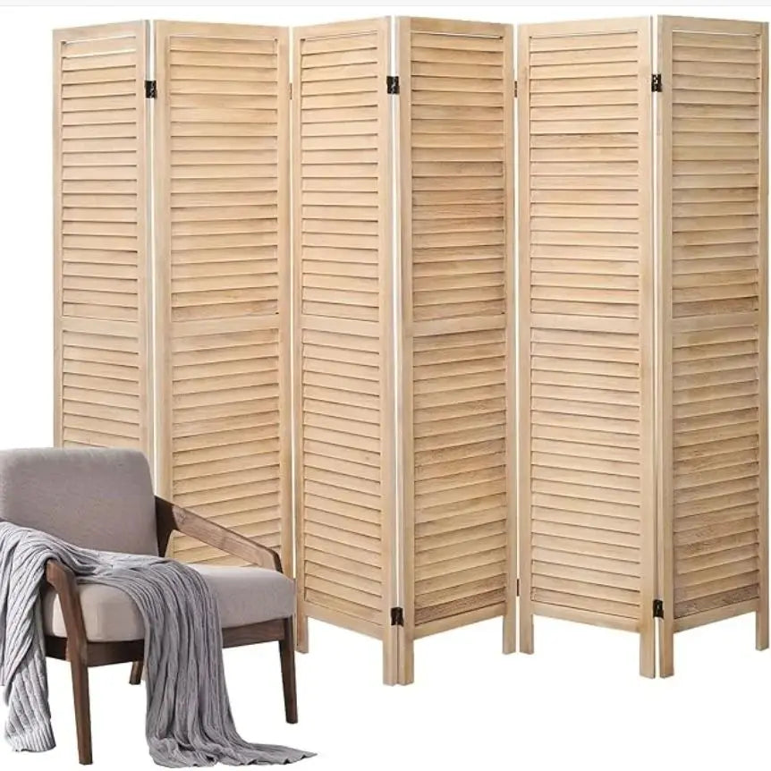 6 Panel Wood Room Divider, Folding Room Divider Privacy Screen, Freestanding Louvered Divider Screen for Home Office Restaurant