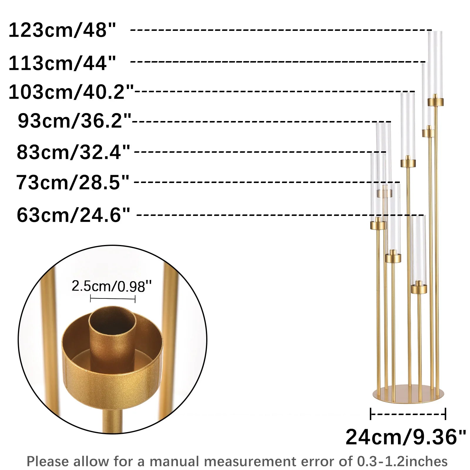 Floor Candle Holders for Wedding Metal 7 Arms Candelabra with Clear Acrylic Shade for Table Centerpiece(48 Inche)