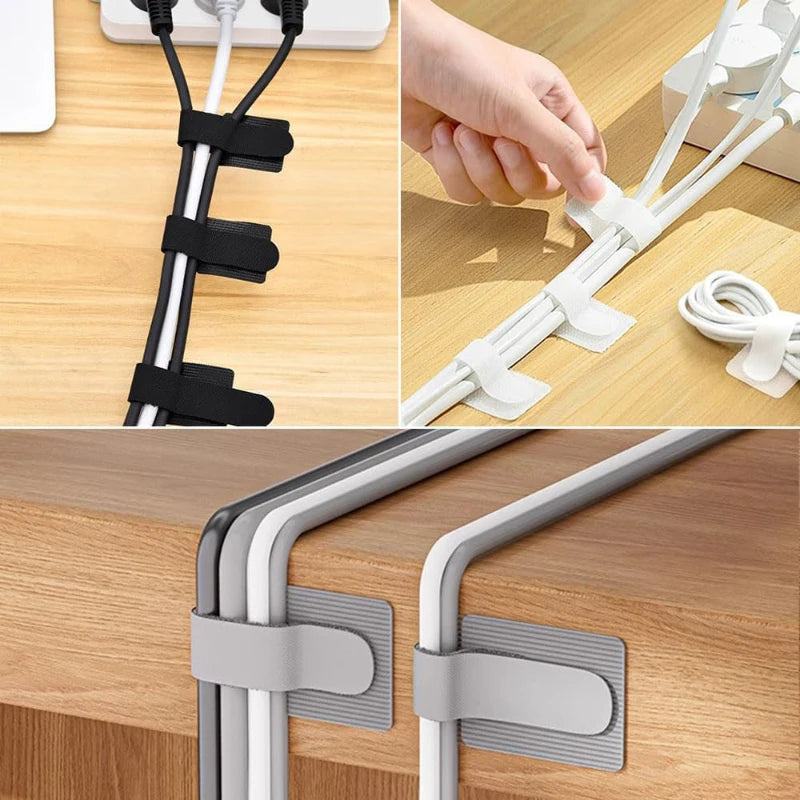 Self Adhesive Reusable Hook and Loop Cable Ties - Adjustable Cord Organizer Straps for Desk, Home & Office Cable Management