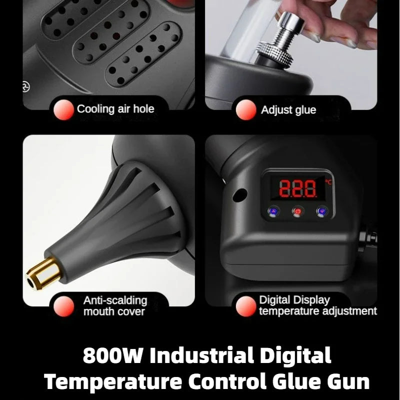 800W Professional Hot Melt Glue Gun Digital Adjustable Temperature Copper Nozzle 11 Mm Glue Sticks Industrial Tools Silicone Gun
