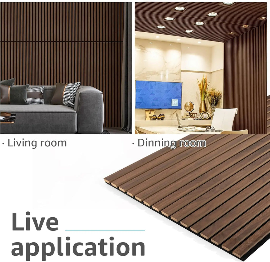 4 Pack Wood Slat Acoustic Panels for Wall and Ceiling - Dark Walnut Finish, 3D Fluted Design for Sound Absorption