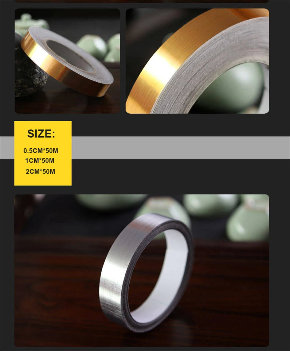 50M Self-Adhesive Tile Beauty Seam Sticker Tape 0.5/1cm Width Waterproof Gold Foil Lines Floor Wall Gap  Decor Seal Strip Tape