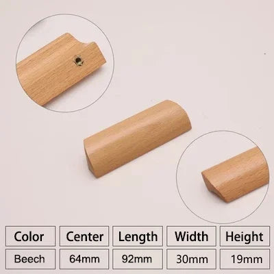 Natural Wood Furniture Handles Kitchen Door Knobs Cabinets Pulls Beech Wooden Handles for Cabinet and Drawers Furniture Hardware