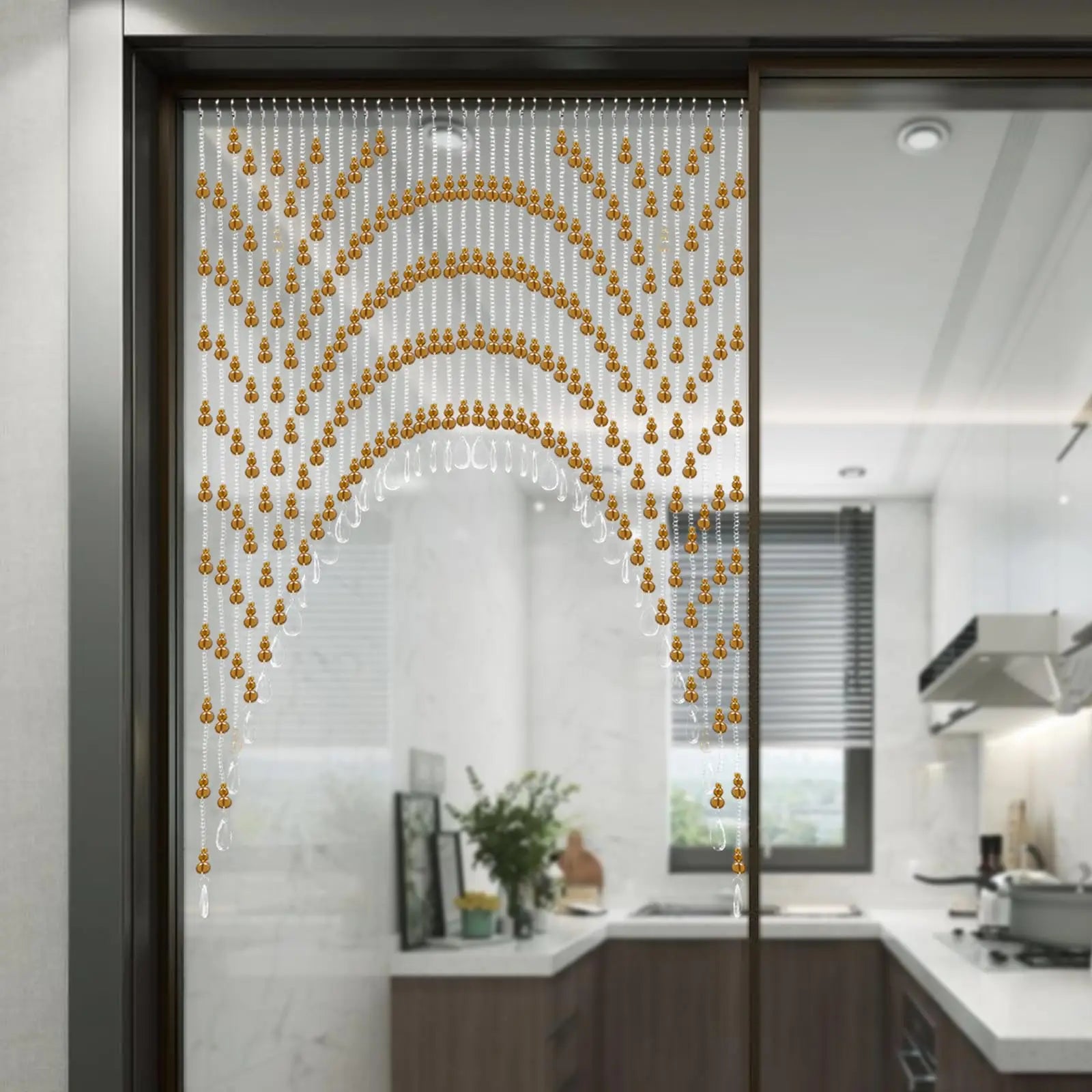 Beaded Curtains, Hanging Glass Door Beads, Self-Adhesive Valance for Doorways Crystal Strands Arched Windows, Clear Crystal Room Divider