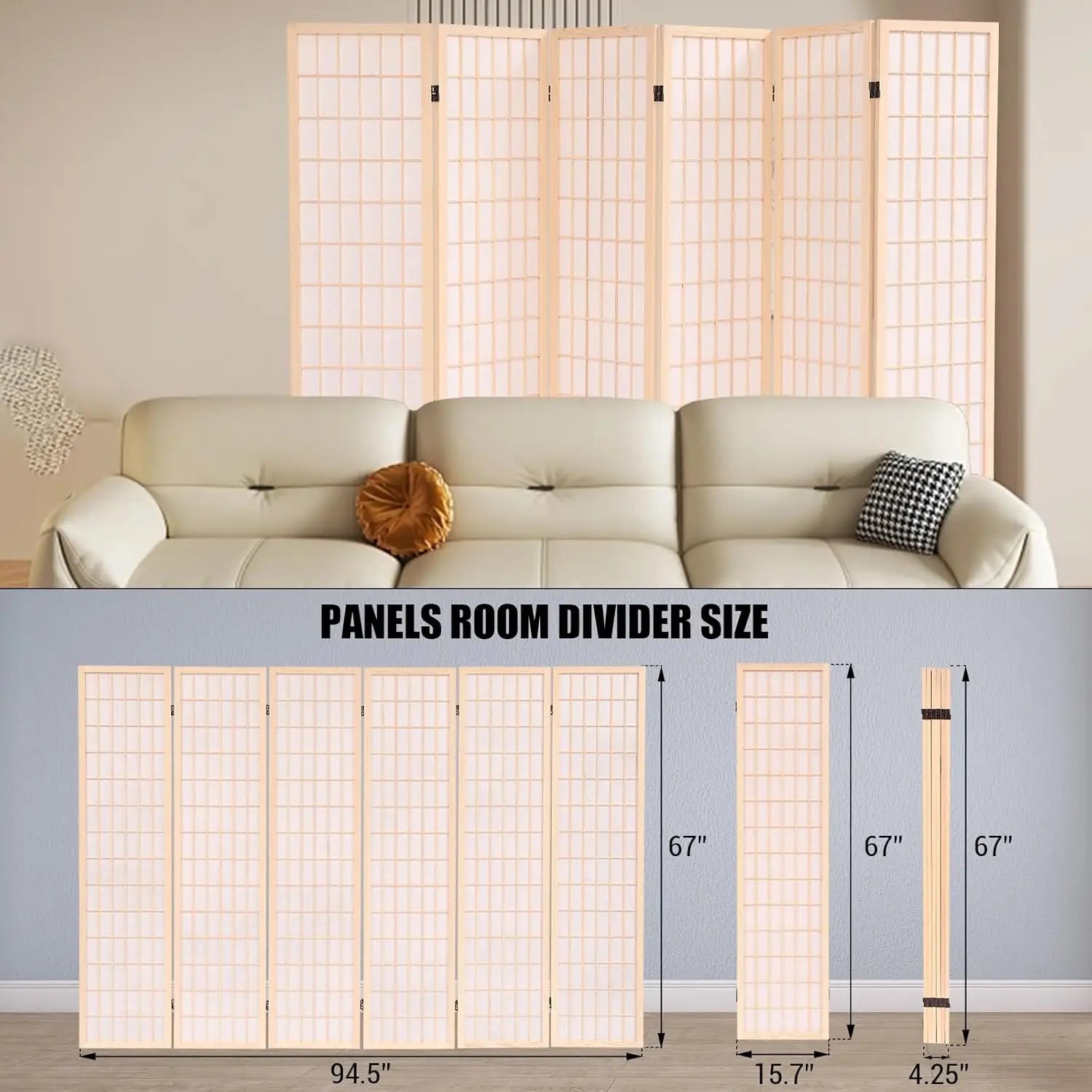 Japanese Shoji Screen Room Divider – Folding Wooden Privacy Panel for Home, Office & Garden – Traditional Style Room Separation