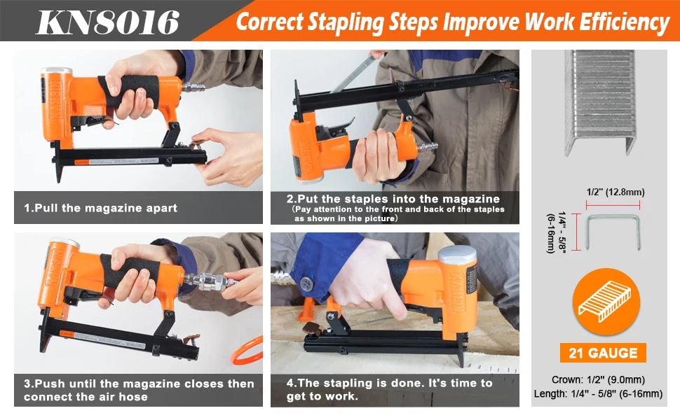 KAMSIN KN8016 Pneumatic Upholstery Stapler, 21GA, 80 Type, 1/2 Crown, Air Furniture Stapler, Fine Wire Staple Gun