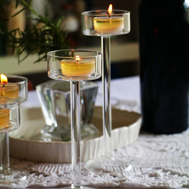 3 piece Glass Candle Holder For Wedding Decorations Candlestick Rustic  Candelabros Vintage Candle Stand Candle Holders Glass