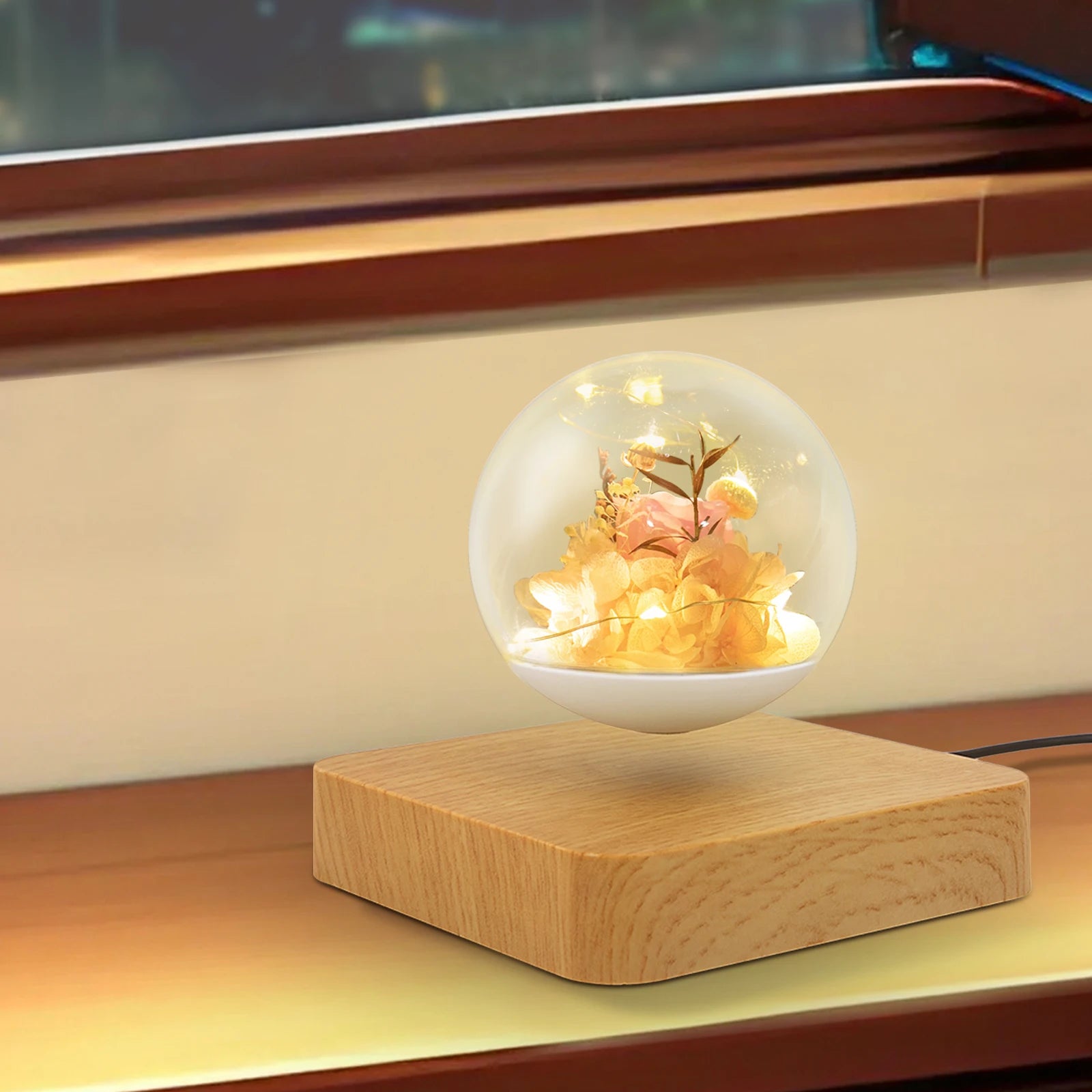 2700k Floating Flower Lamp, Floating Flowers with LED Light, Magnetic Levitation Flower Light