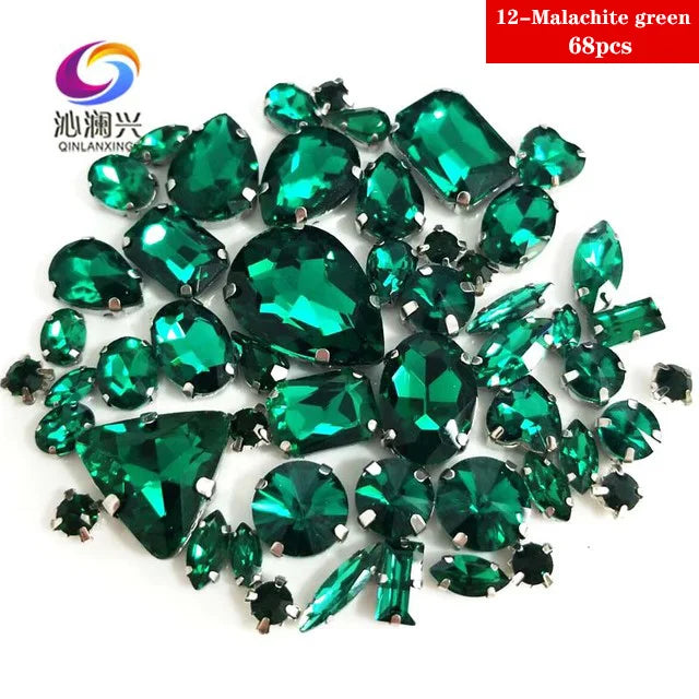 68Pcs Mix Crystal Sliver Claw Setting Rhinestones Sewing Clothe For Needlework Stone DIY Sew On Wedding Dress Shoes Bags