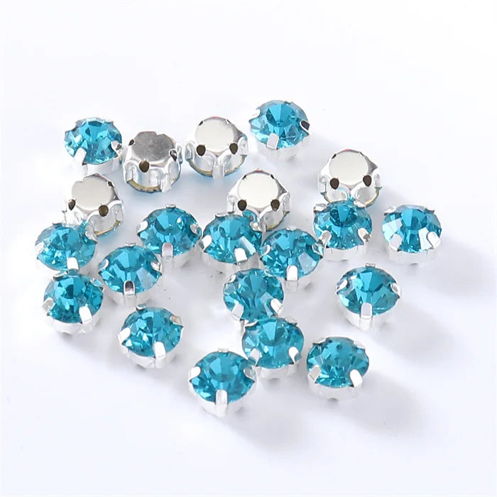 4mm-8mm Glitter Glass Sewing Rhinestones with Sliver Base Round Crystal Strass stones for diamond  Jewellery clothes diy