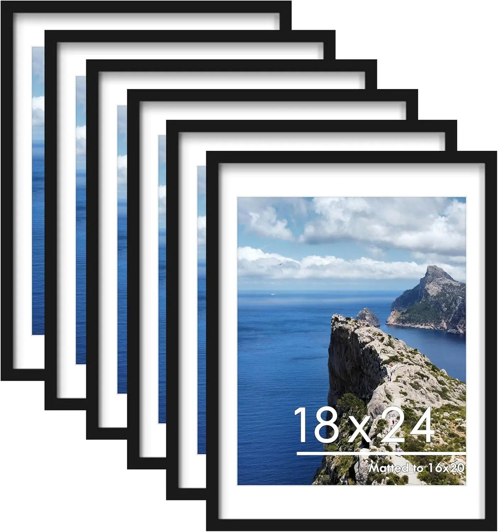 Set of 6 Black Poster Frames 18x24 with Mat for Wall Decor, Versatile Display for Photos Artwork Home Gallery
