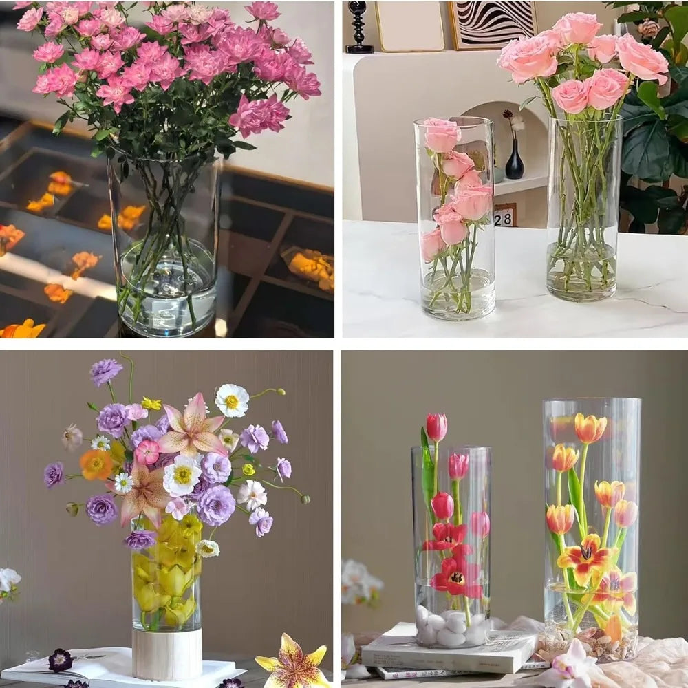 Clear Glass Cylinder Vases Set of 24, 4-8 Inch Tall for Centerpieces, Floating Candle Holders, Hurricane Glass Vases