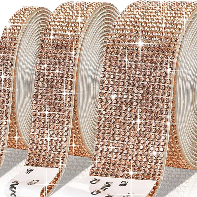 4/8 Row 1Yard Self Adhesive Crystal Rhinestone Sticker Diamond Color Ribbon Strip For DIY Phone Clothes Arts Crafts Decor