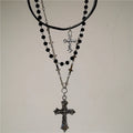 LLL Gothic Punk Y2K Metal Cross Pendant Necklace For Women Men Lovers Vintage Multi Layer Bead Necklaces 90s EMO Charm Jewelry G