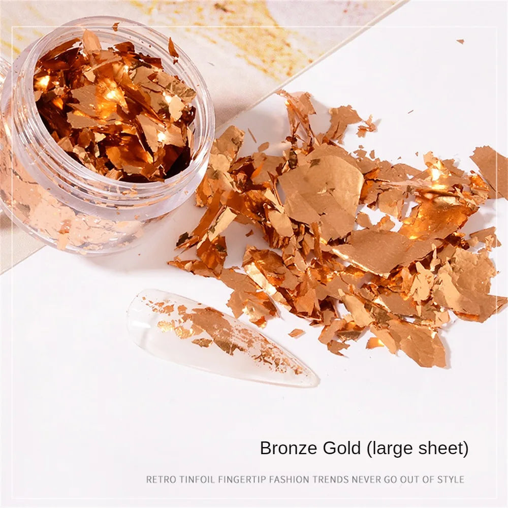 Nail Art Accessories Gold Silver Copper Foil Sequins Glitter Leaf Flake Sheet Bulk Foil Paper For Gilding Manicure Decoration