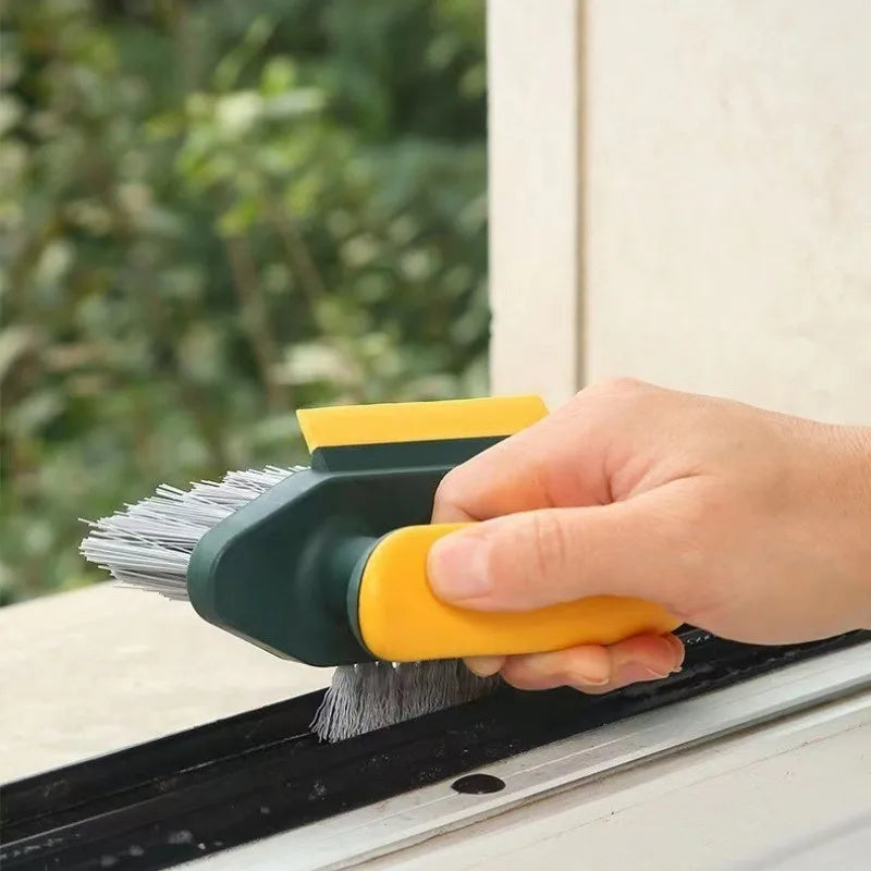3-in-1 Gap Brush – Plastic, Scrapes Water & Brushes Dust, V-Shaped Bristles 90° Dead Angle Free for Bathroom & Floor