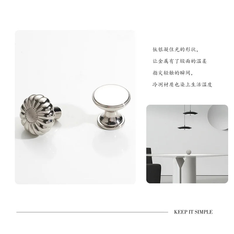 French titanium-silver cabinet door handle Solid zinc-alloy Cupboard & wardrobe pulls single-hole drawer knob  Furniture handle