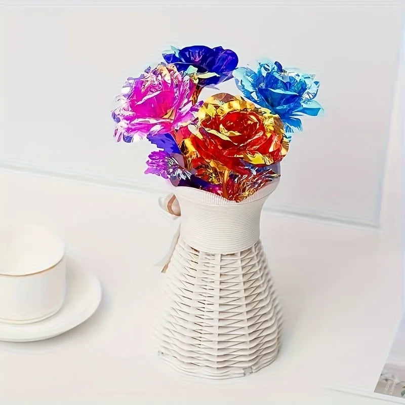 Rainbow Gold-Plated Artificial Roses – 10-Pack Decorative Flowers Gift for Birthday & Mother’s Day