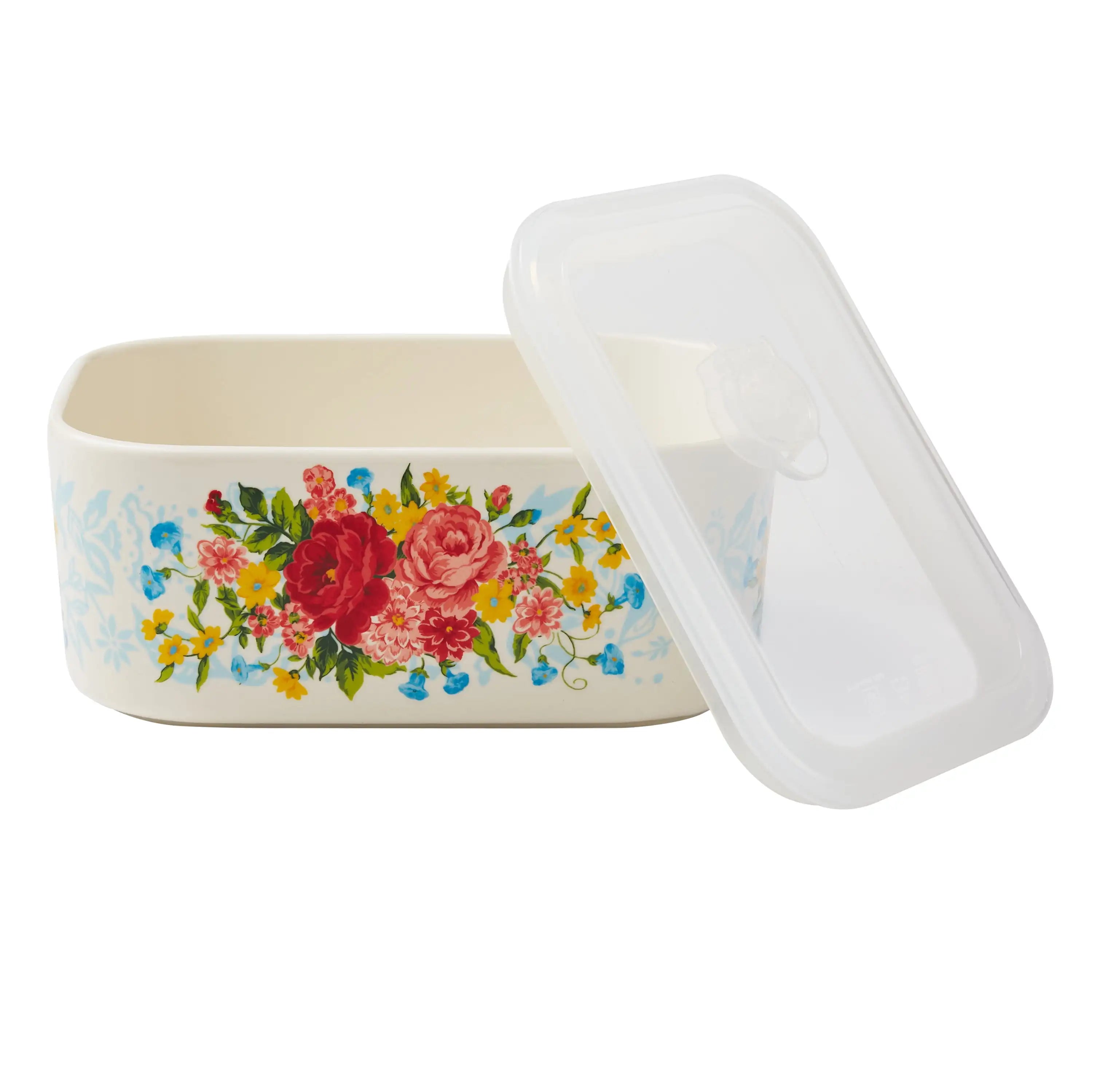 Sweet Rose Ceramic Nesting Bowls 6-Piece Set with Lids, Vintage Stoneware for Kitchen Prep & Storage