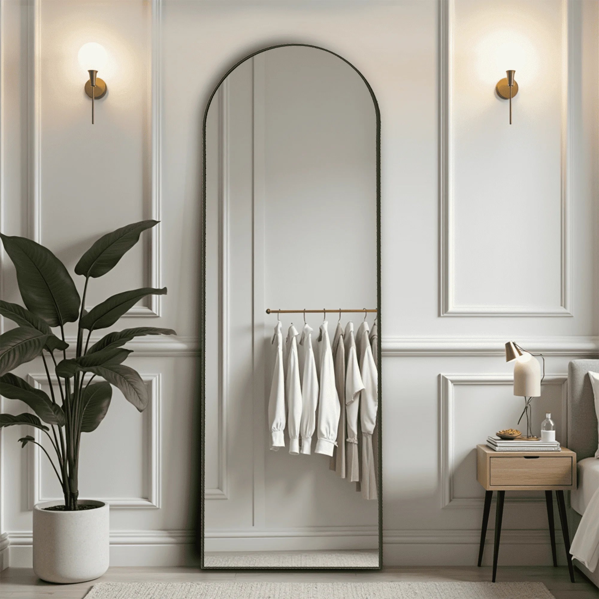 59in Arched Full Length Mirror Standing Floor Mirror Full Body Mirror with Bracket, Aluminum Alloy , Gold