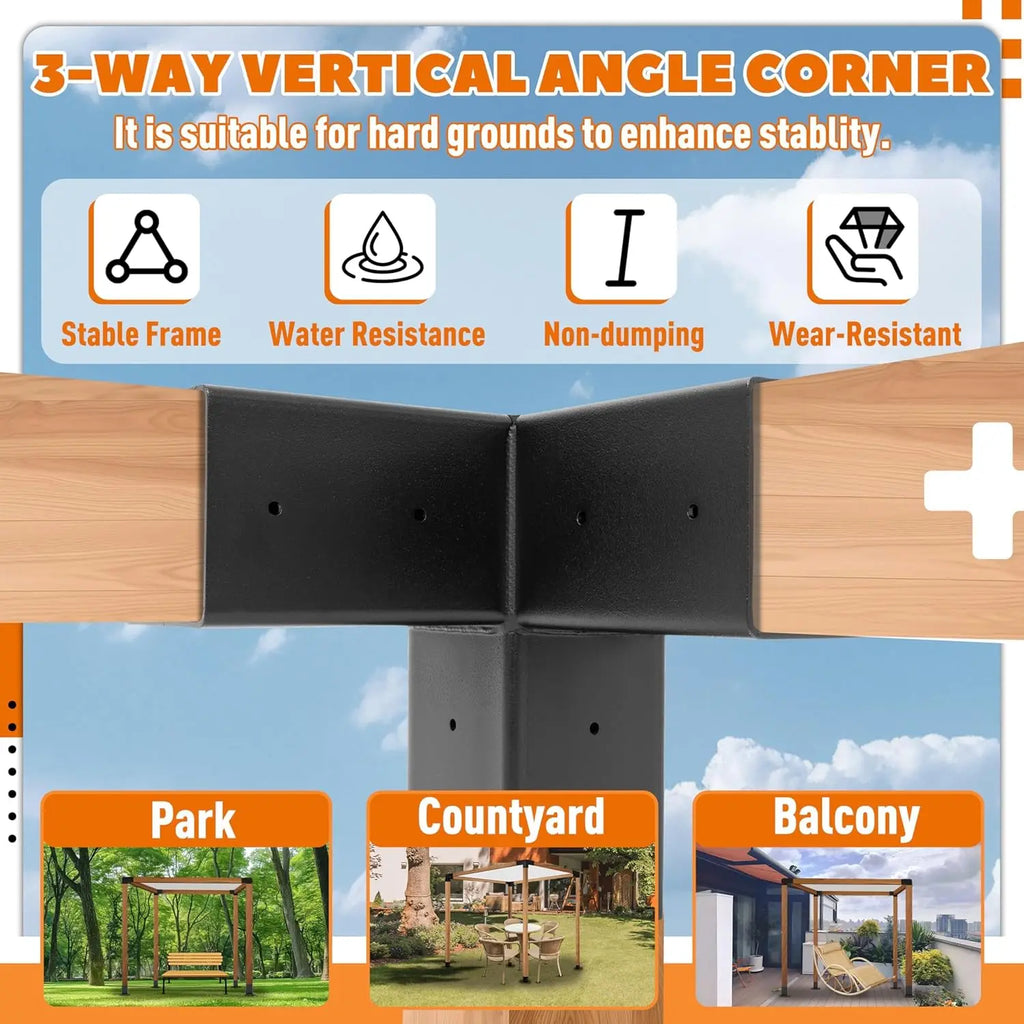Pergola Brackets Kit (Actual 3.9''x3.9'') 4x4 Woodworks Pergola Kit with 3-Way Right Angle Corner Bracket and Base, Customized