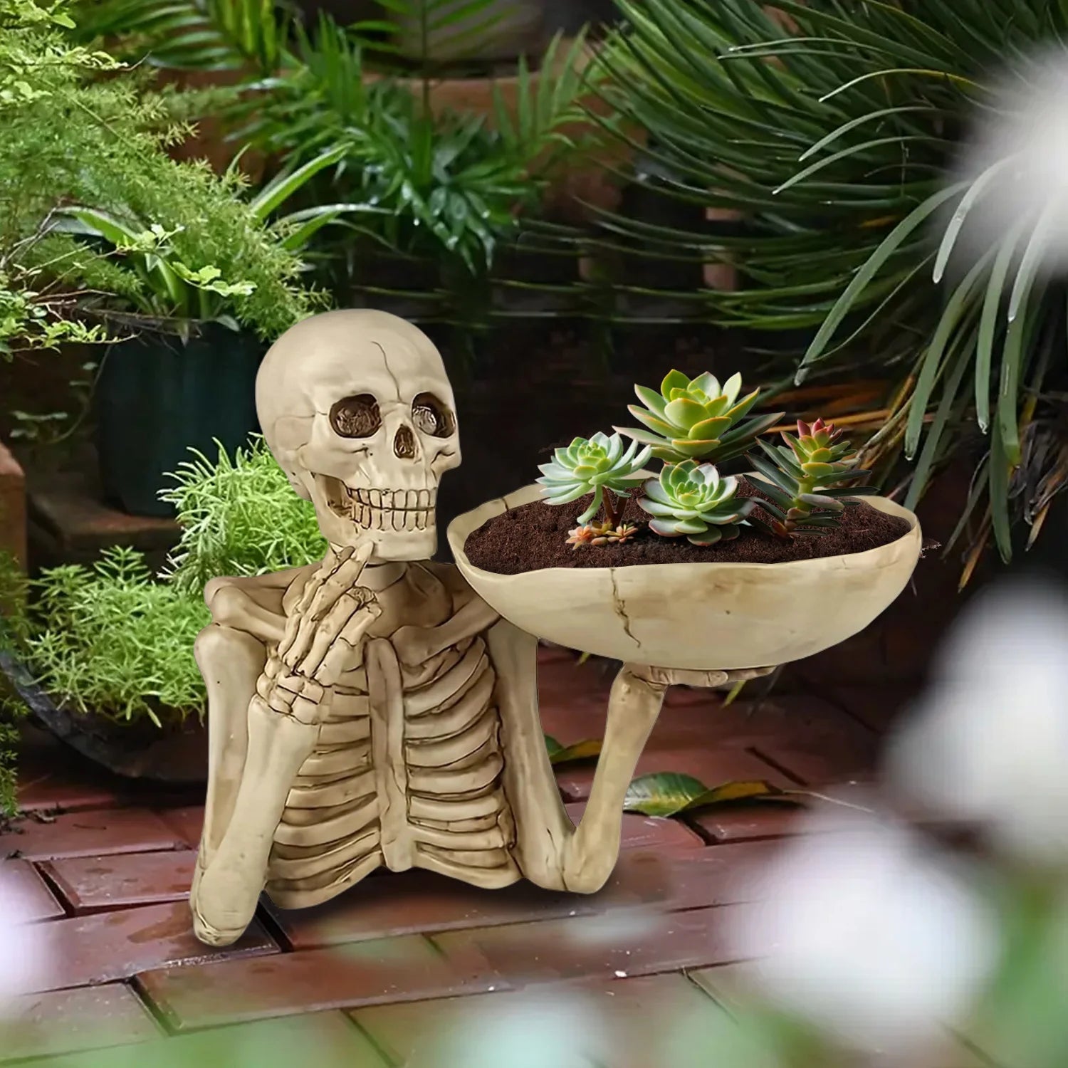 Halloween Candy Bowl resin skeleton tray decoration with bowl. Unique skeleton design suitable for indoor and outdoor decoration