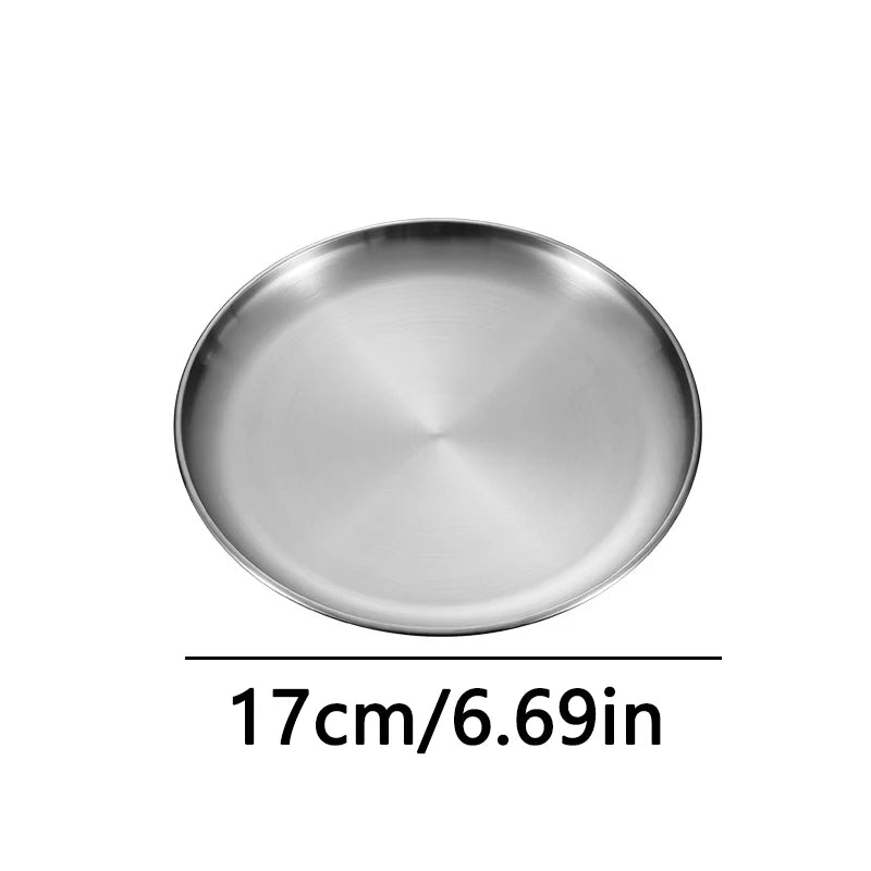 Kitchen Utensils With Shelves Gold Silver Stainless Steel Circular Plates Trays Shallow Bottom Rust Proof Plates Picnic Plate