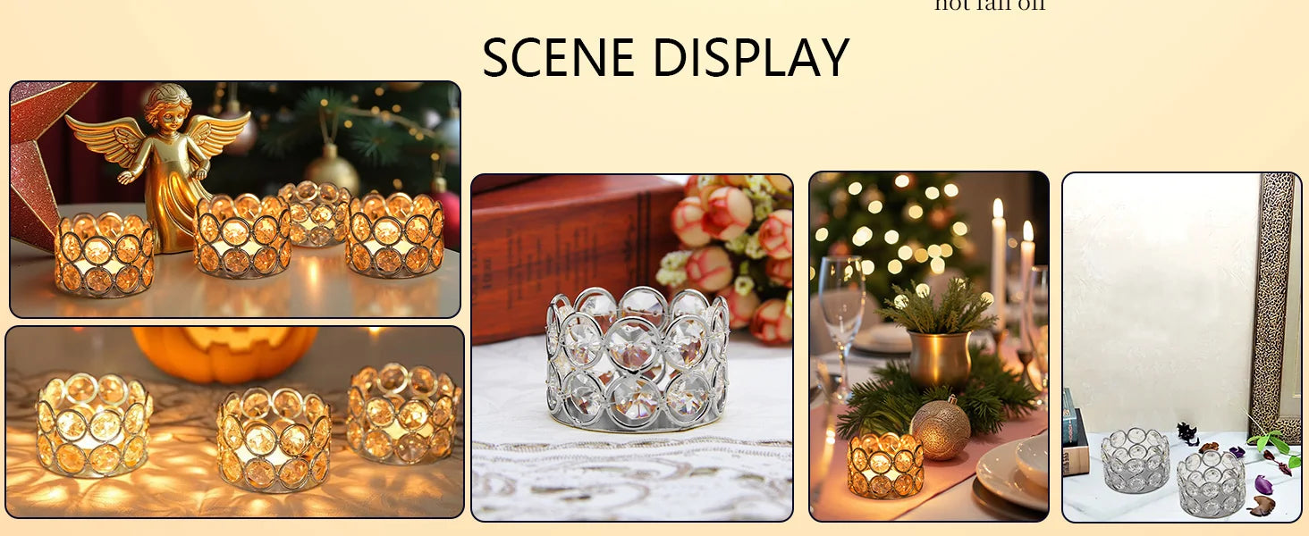 48Pcs Silver Candle Holder Tea Light Candles Holder Crystal Candle for Wedding Party Home Table Decor(candle excluded)