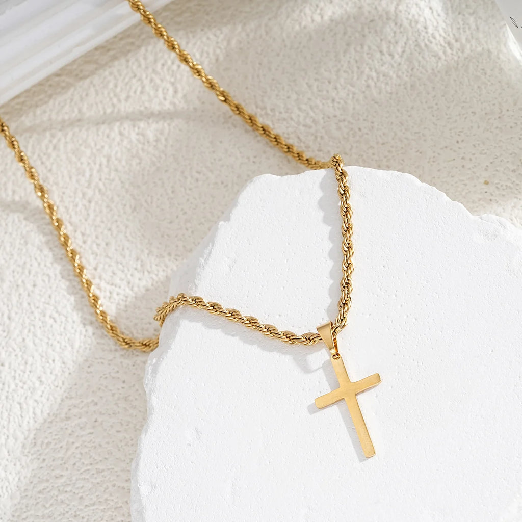 LLL New Stainless Steel Cross Pendant Necklace for Men Women Minimalist Gold Color Jewelry Male Female Necklaces Chokers Gifts