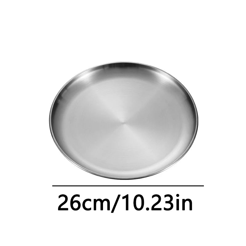 Kitchen Utensils With Shelves Gold Silver Stainless Steel Circular Plates Trays Shallow Bottom Rust Proof Plates Picnic Plate