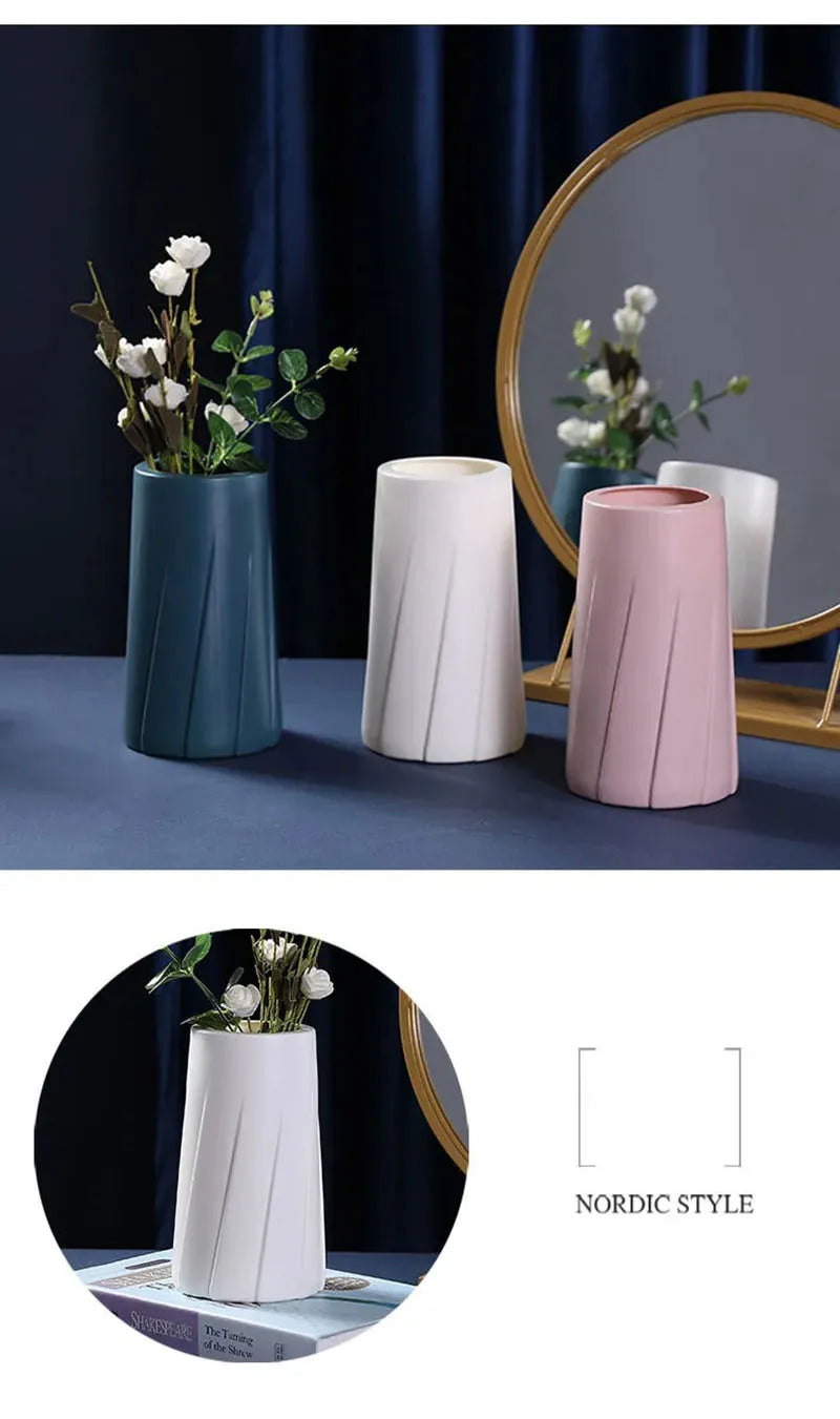 Morandi Plastic Vase Living Room Decoration Ornaments Modern Origami Plastic Vases for Flower Arrangements Home Decoration