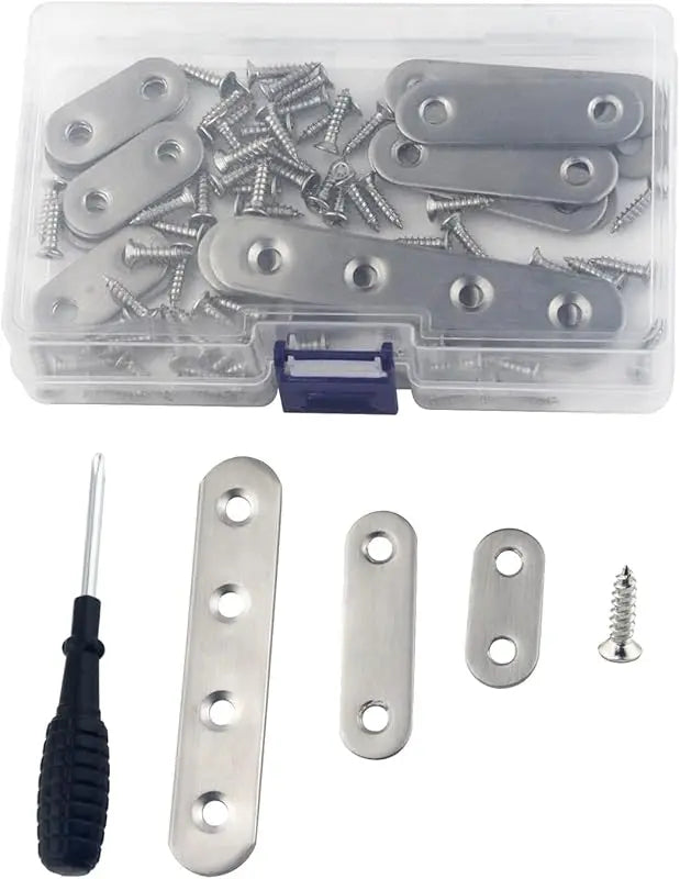 5 Pcs Stainless Steel Flat Metal Fixing Corner Brace Bracket, (Silver)16size for Furniture, Wood, Shelves, Cabinet