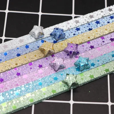 140 Sheets Glitter Paper Origami Stars Paper Strips Lucky Star Decoration Folding Paper Origami for Hand Arts Make Home Decor