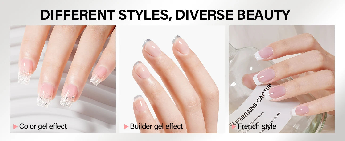 Builder Nail Gel, 7-in-One Clear Builder for Nails, LED Lamp Cured Rubber Base Gel Polish Coat Strengthener Thickening Extension