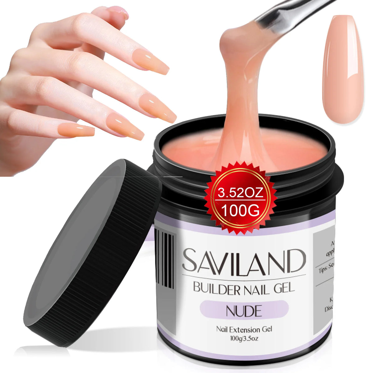 Saviland 100g Builder Nail Gel Clear Nude Pink Nail Extension Gel Multifunctional Nails Art Gel Polish Soak Off UV for Salon DIY