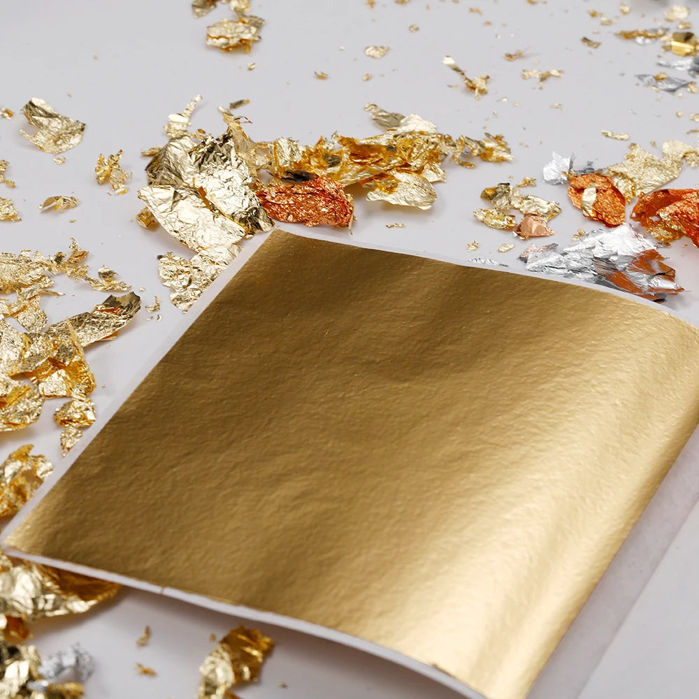 100pcs 8x8cm Imitation Gold Silver Foil Glitters Paper Leaf Sheets DIY Resin Filler Jewelry Making Art Crafts Decor Design Paper