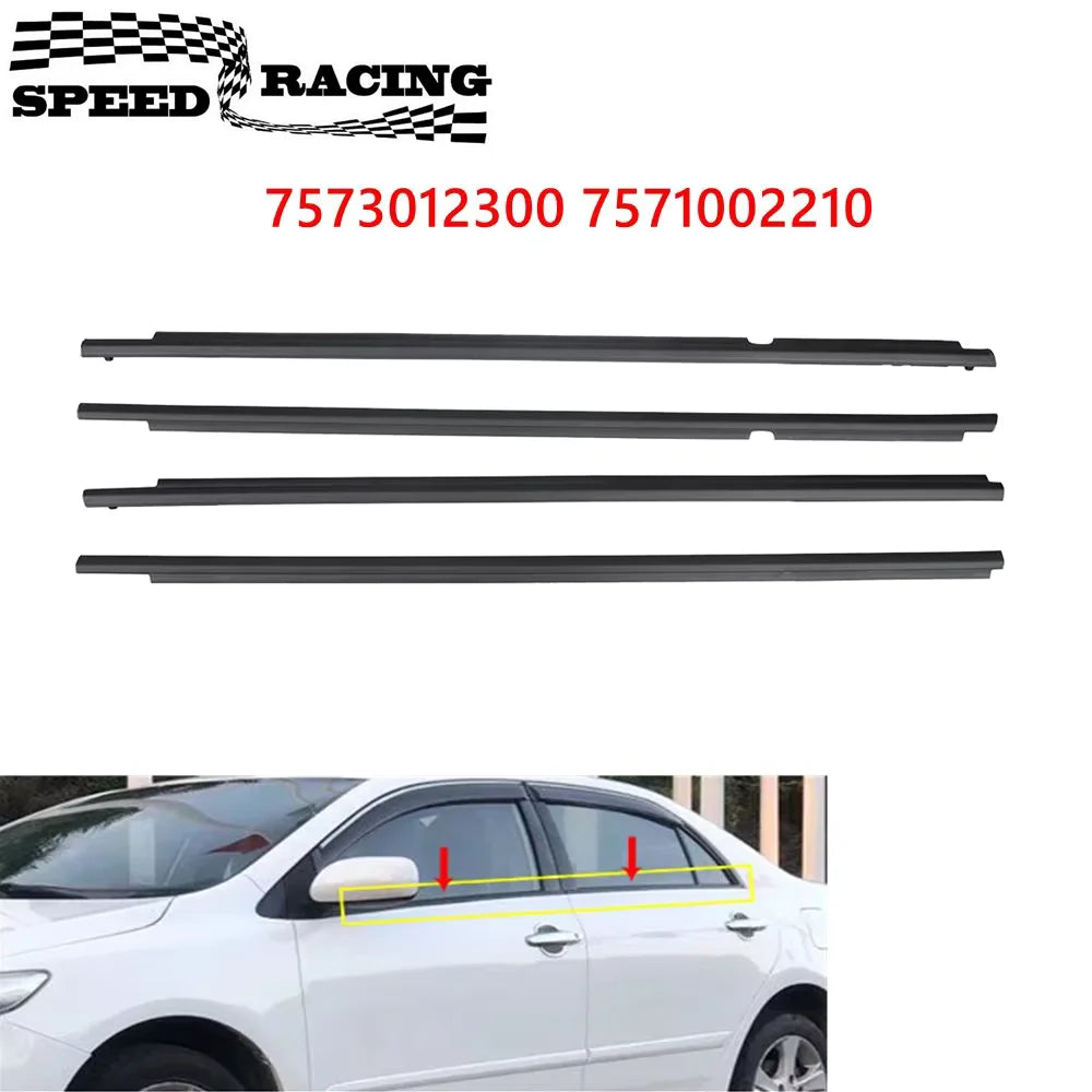 7573012300 7571002210 4Pcs Window Weatherstrip Rear Door Moulding Trim Seal Belt Sealing Strips For Toyota Corolla 2009-2012