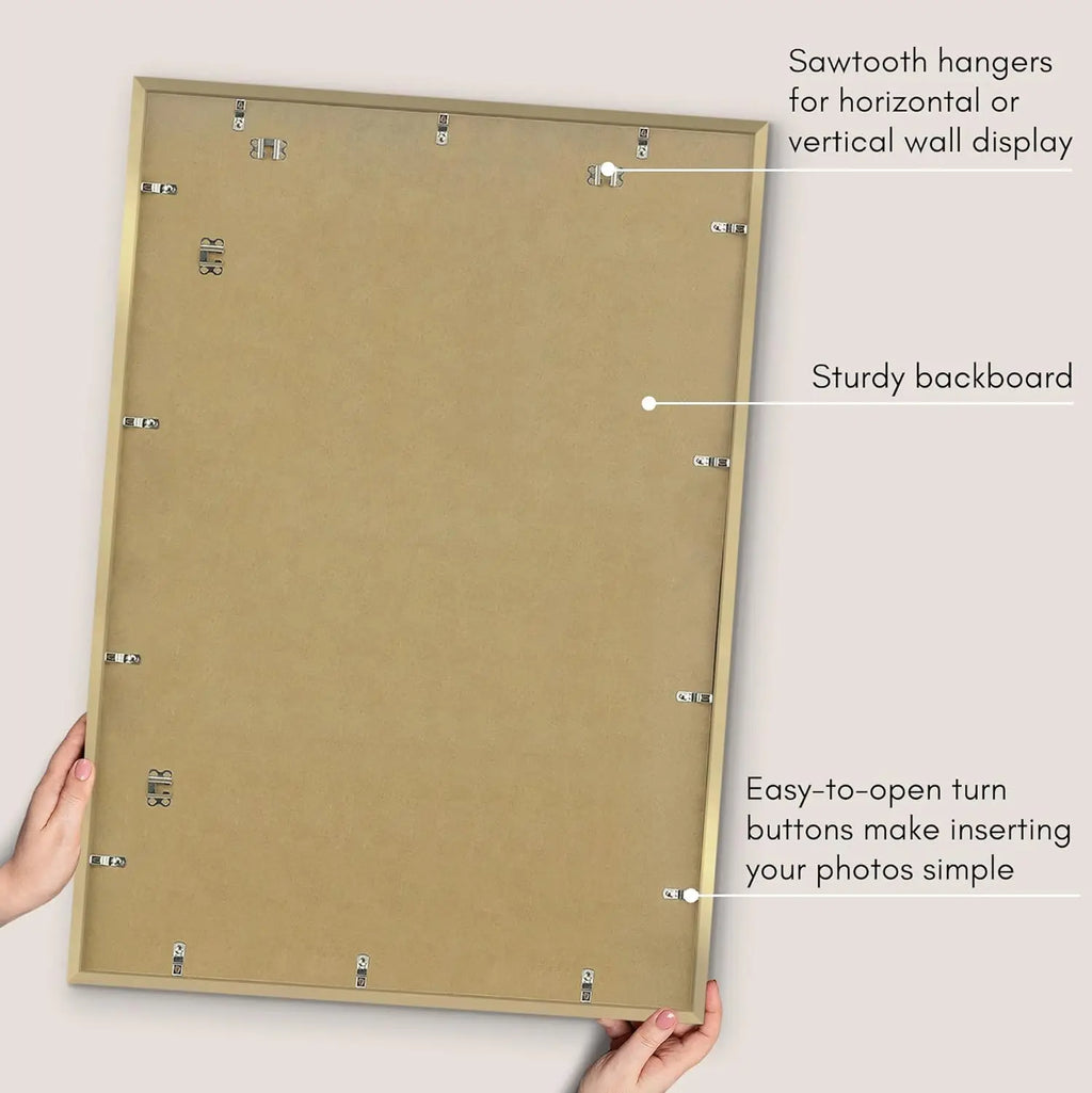 28x40 Poster Frame with Polased Plexiglass - Thin Border Gold Frame for Wall - Display 24x36 or 28x40 Photos