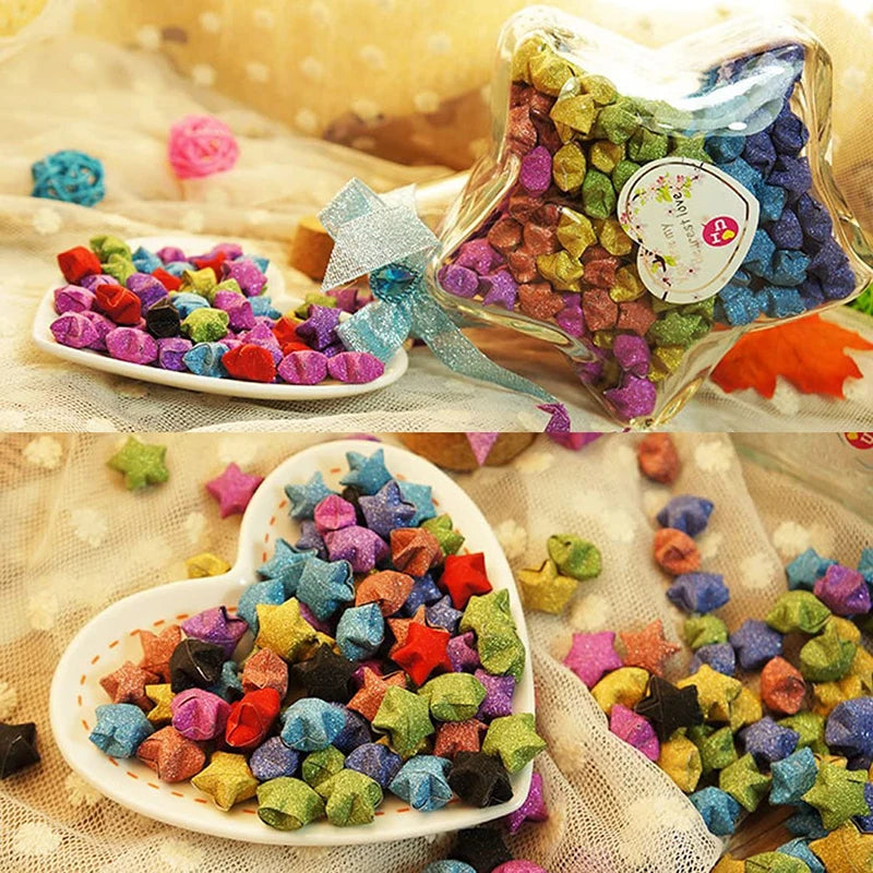 140 Sheets Glitter Paper Origami Stars Paper Strips Lucky Star Decoration Folding Paper Origami for Hand Arts Make Home Decor