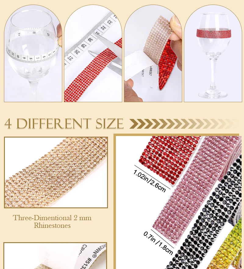 1 Roll Self Adhesive Crystal Rhinestone Strips Crystal Ribbon Bling Gemstone Sticker With 2mm Rhinestones For DIY Arts Crafts