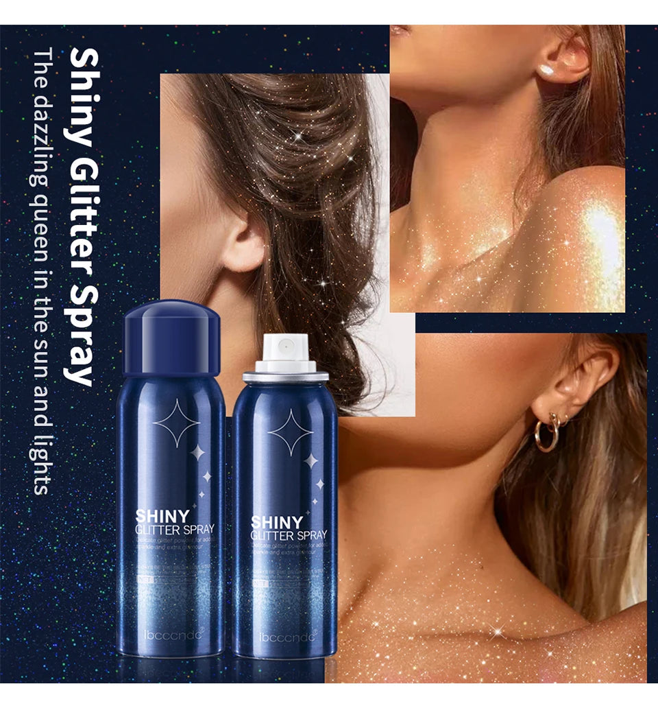 60ml Shiny Silver Glitter Spray High Gloss Glitter Powder Spray Waterproof Shiny Powder Makeup for Body Face Highlight Makeup