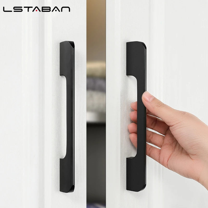 Black Aluminum Alloy Security Door Handles American Style Lengthen Cabinet Door Handle Modern Decorative Drawer Flush Handles