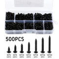 500Pcs M3 Screw Set 6/8/10/12/16/18/20mm Carbon Steel Cross Pan Head Self Tapping Screws Drilling Wood Screw Assortment Kit