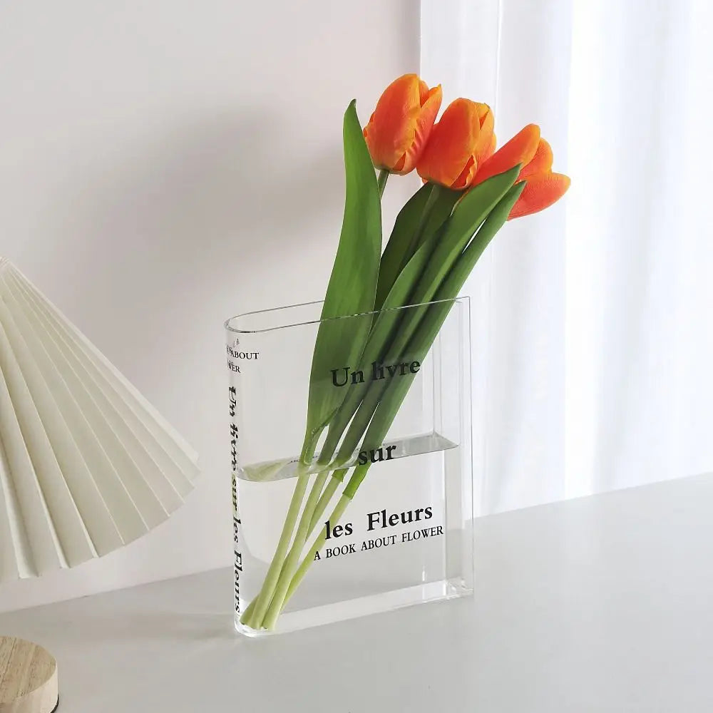 Modern Book Letter Acrylic Vase Unique Shape Aesthetic Transparent Vase Minimalist Hydroponic Decorative Vase Office